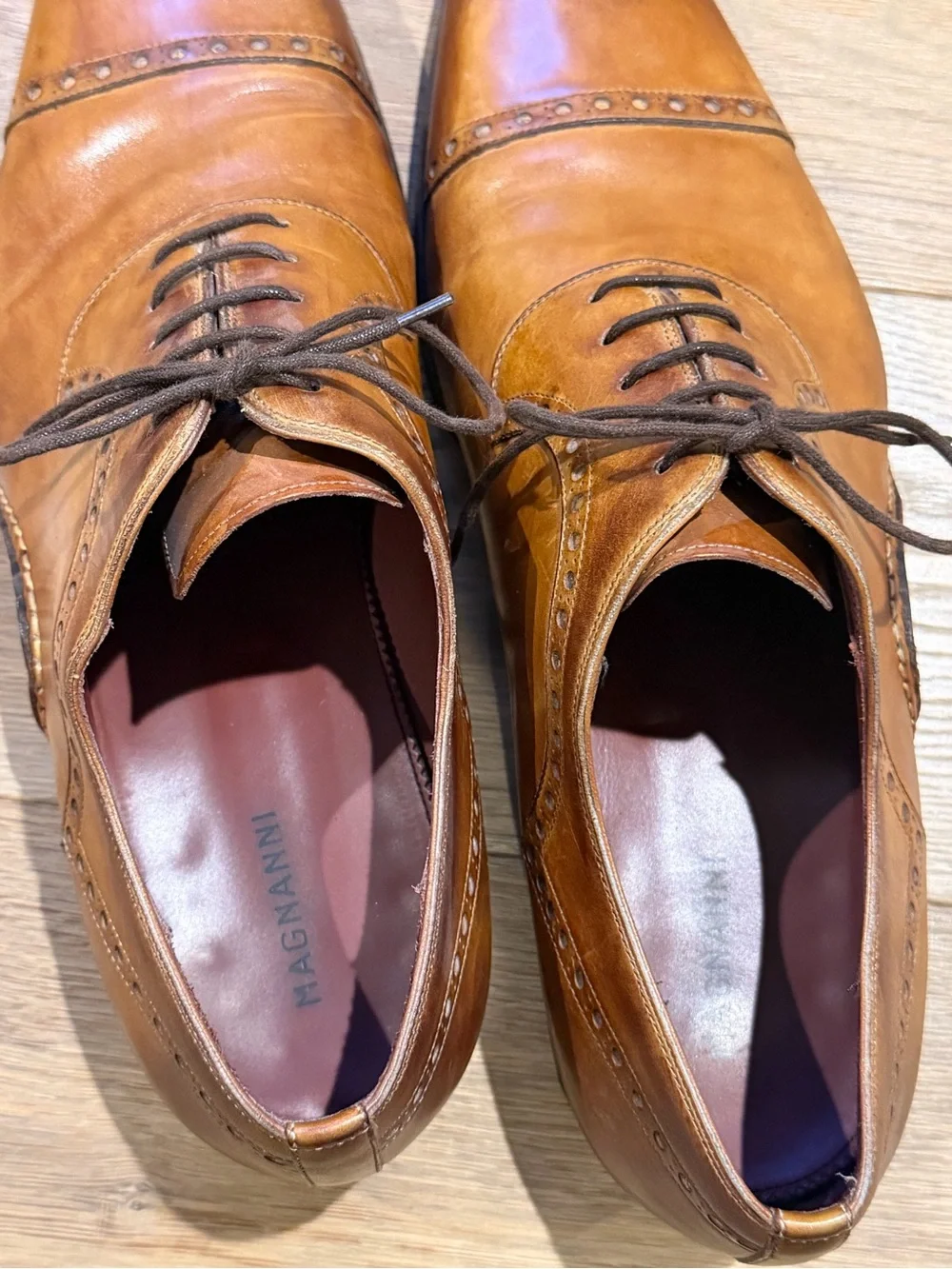 Magnanni Cognac Leather Cap Toe Brogue Oxford Dress Shoes Men’s 12